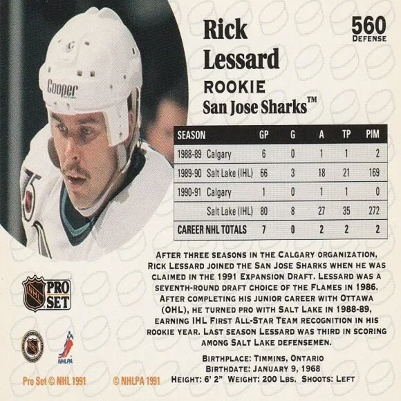 Rick Lessard - 1991 Pro Set Rookie Card - Picture 2 of 2